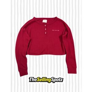 Gilly Hicks Red Waffle Knit Cropped Henley Top Women’s Size S “Slow Mornings”